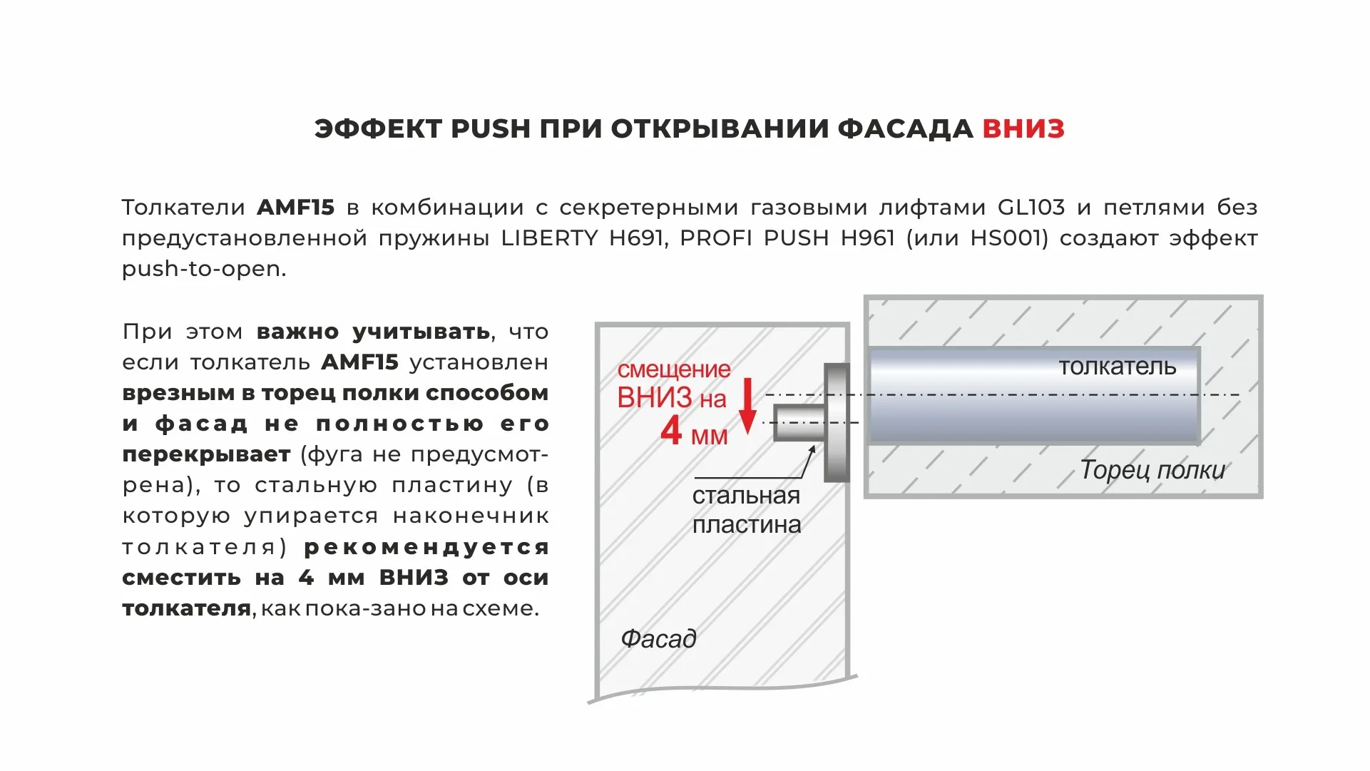 Магнитный толкатель Push-to-Open скрытого монтажа AMF15/GR