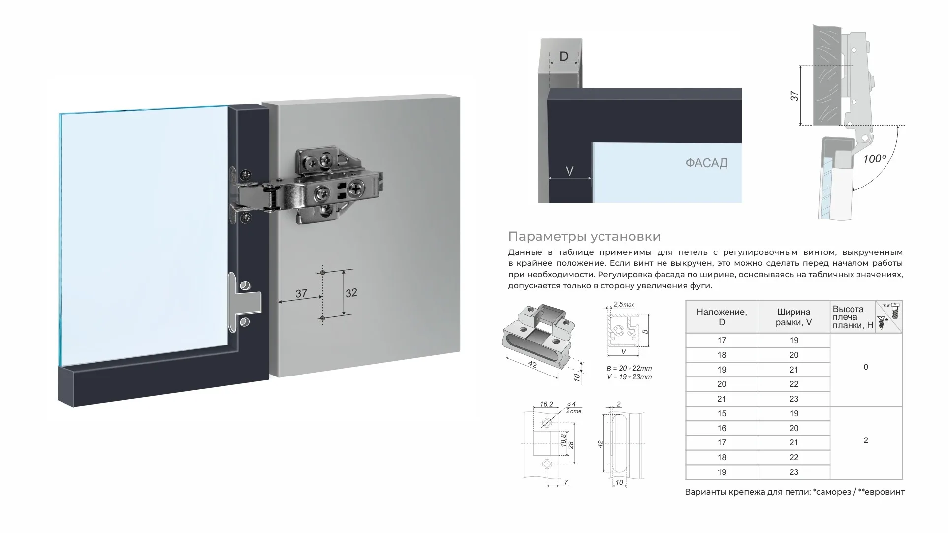 Мебельная петля без ответной планки EVO FRAME S H813A/BN