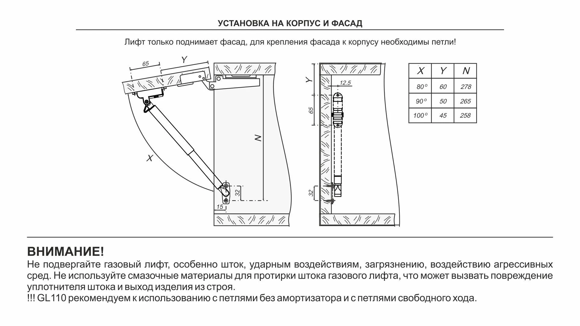 Газовый лифт OZON GL110GRPH/100/3