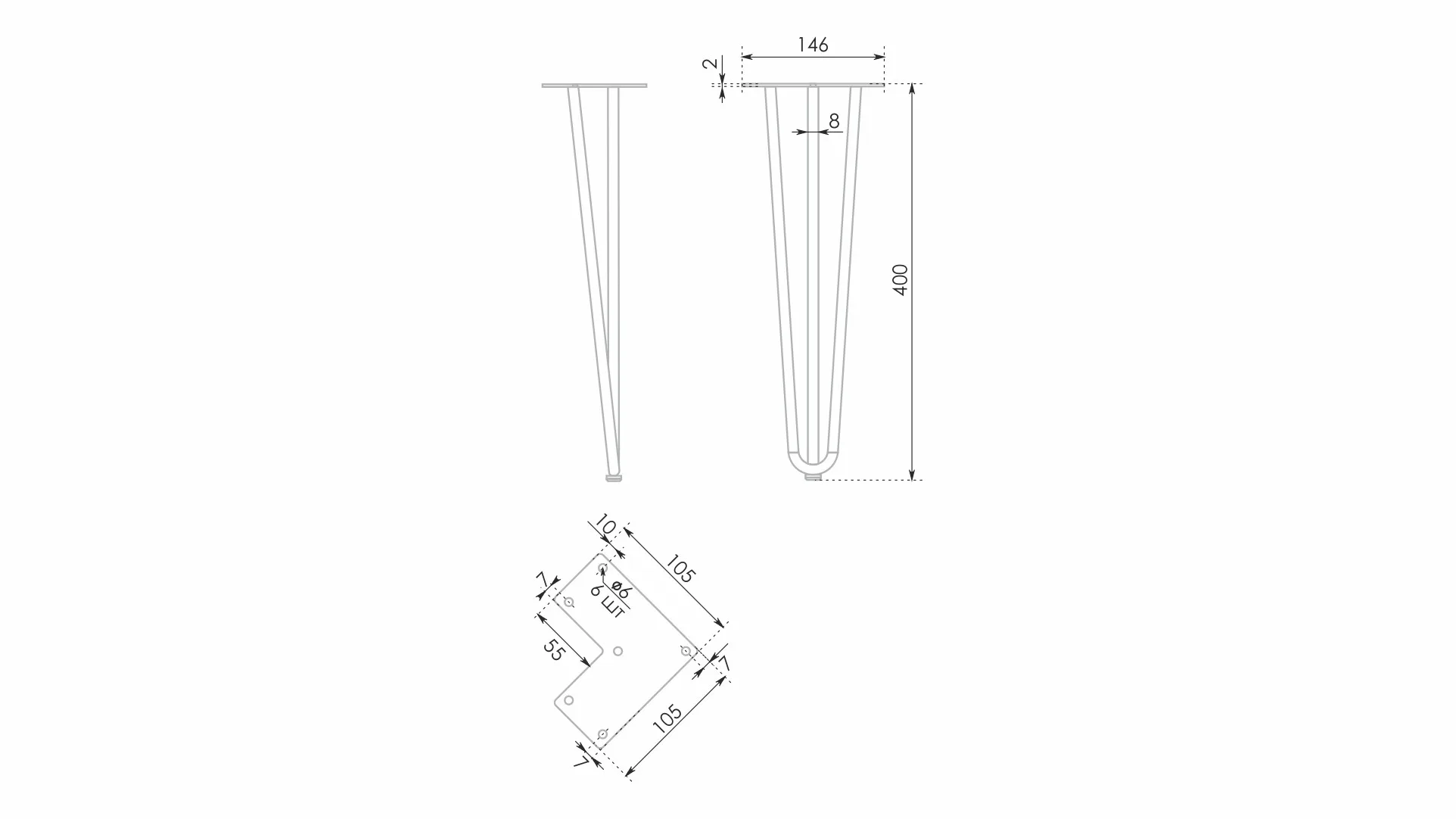 Мебельная опора для журнальных столиков ALFA N211W.2/400