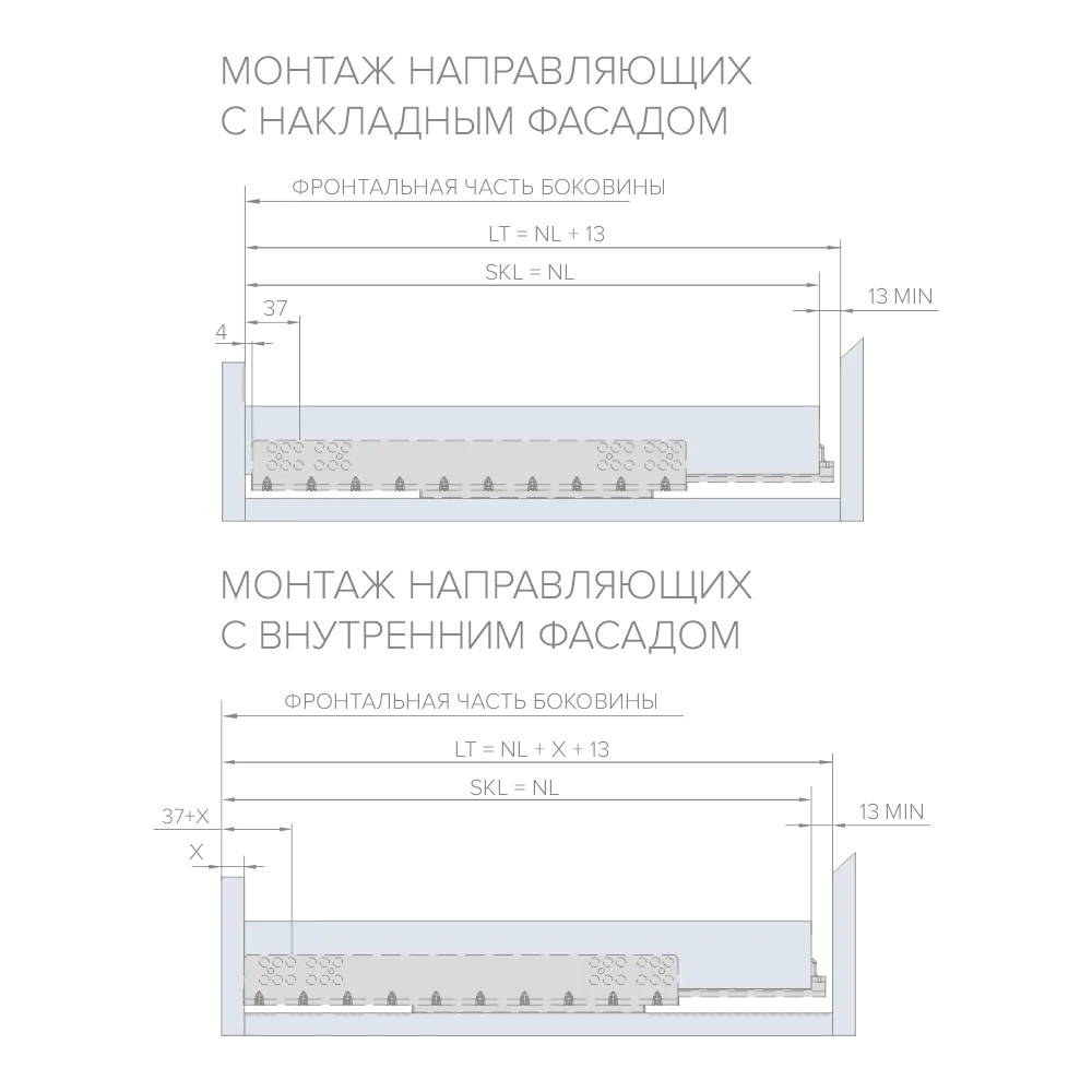 Направляющая скрытого насадного монтажа AQ (ДСП до 16мм) 500
