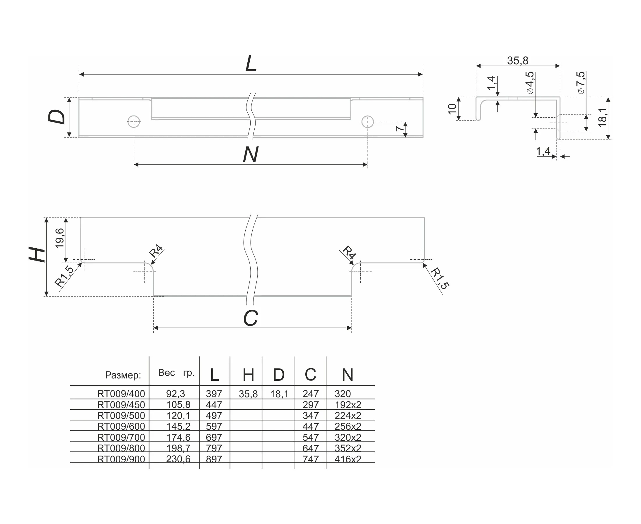 Мебельная ручка RAY RT009CP.1/000/700/*