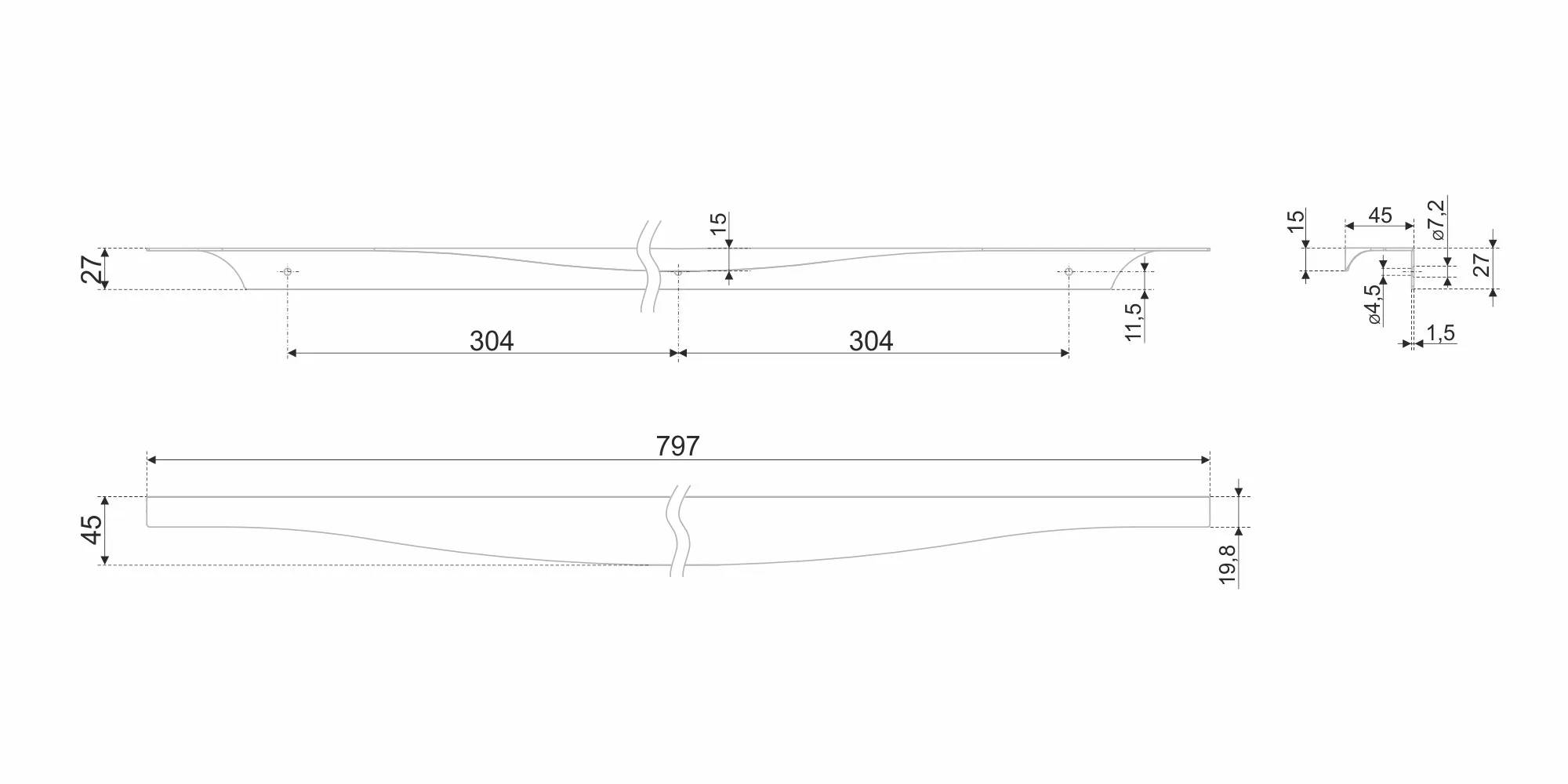 Мебельная ручка ERA RT108CP.1/608/800