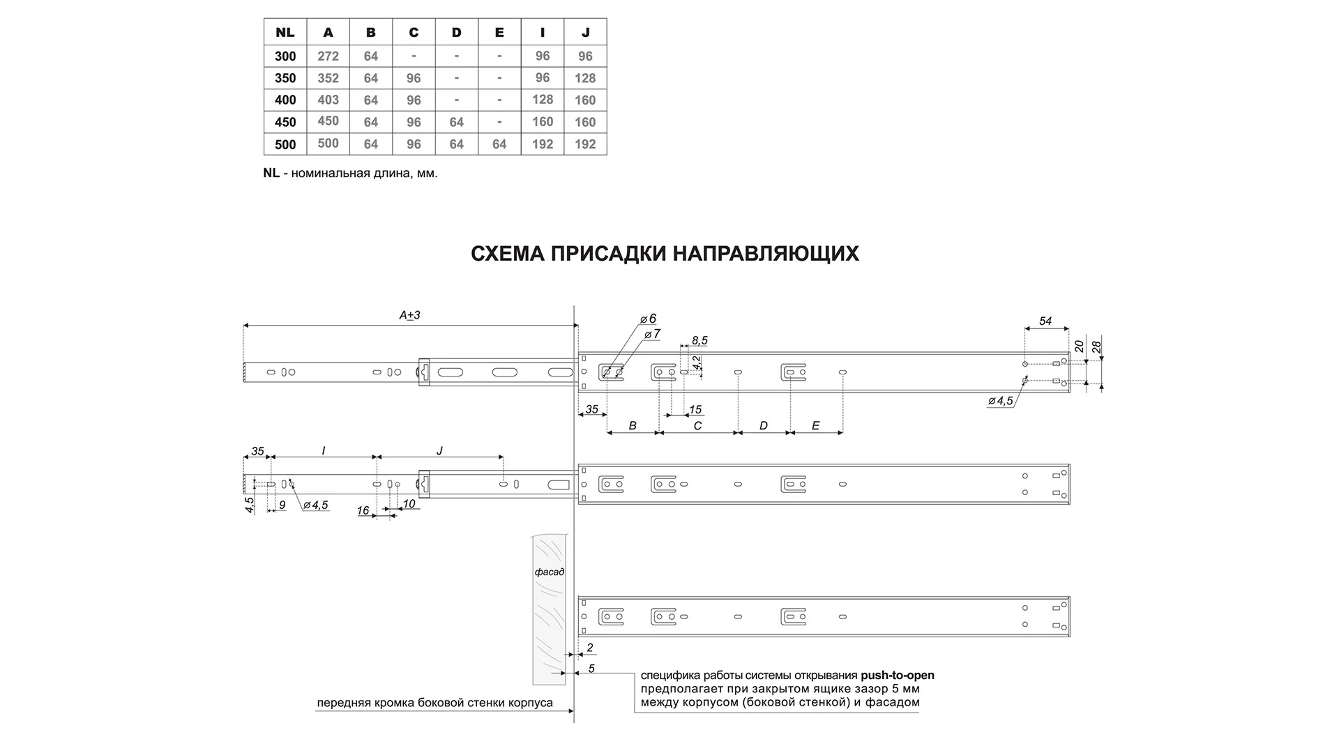 Шариковые направляющие PUSH DB4515Zn/300