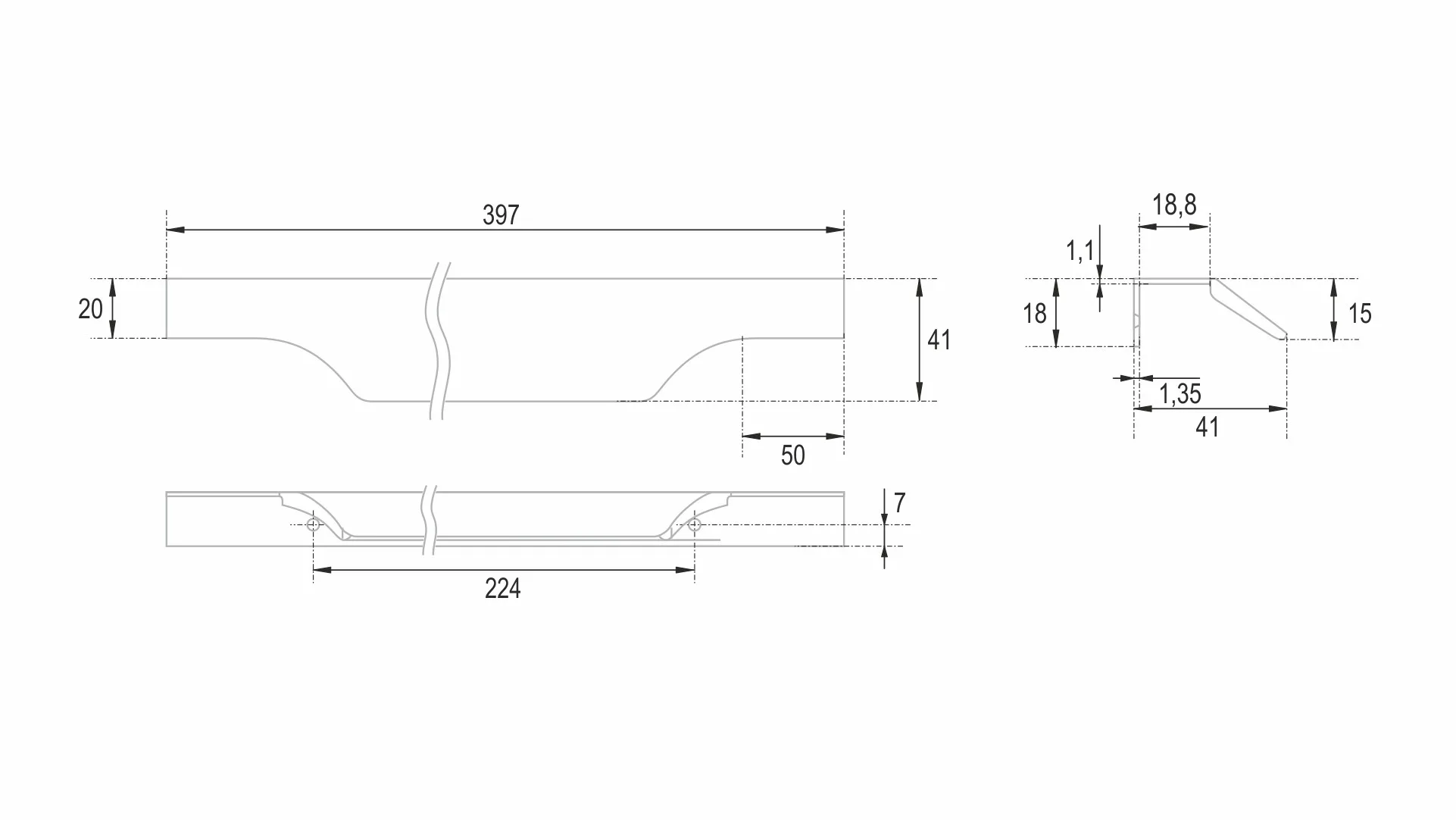 Мебельная ручка WING RT114BL.1/224/400