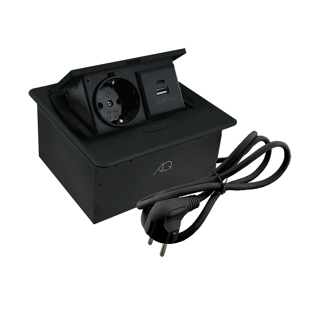 Удлинитель AQ PLUG-X H3 горизонтальный 1XSCHUKO, 1XUSB А, 1XUSB C, черный