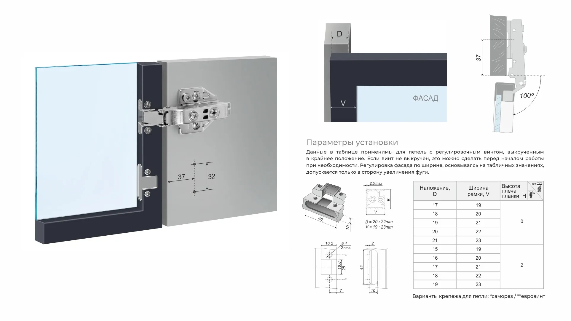 Мебельная петля без пружины и ответной планки EVO PUSH FRAME S H913A