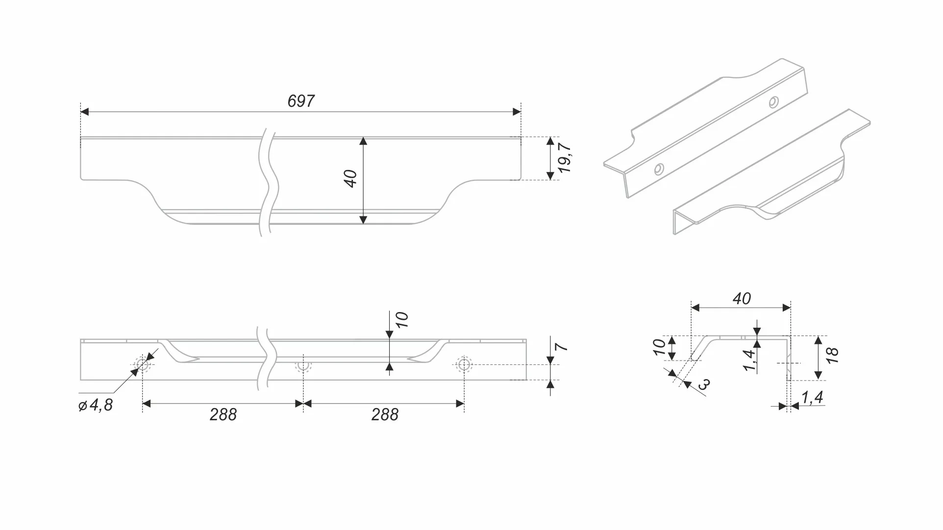Мебельная ручка TERA 2.0 RT811BL.1/576/700