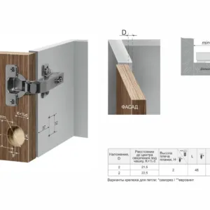 Мебельная петля без пружины и ответной планки LINE PUSH 90° H94702/BN