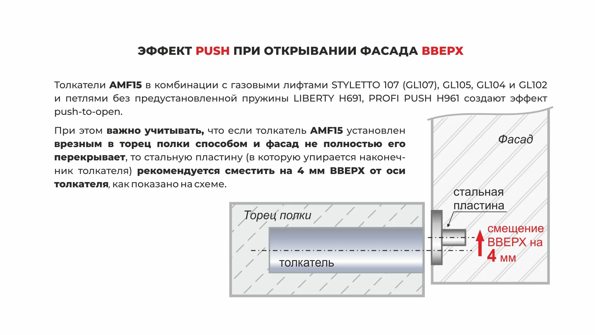 Магнитный толкатель Push-to-Open скрытого монтажа AMF15/GR