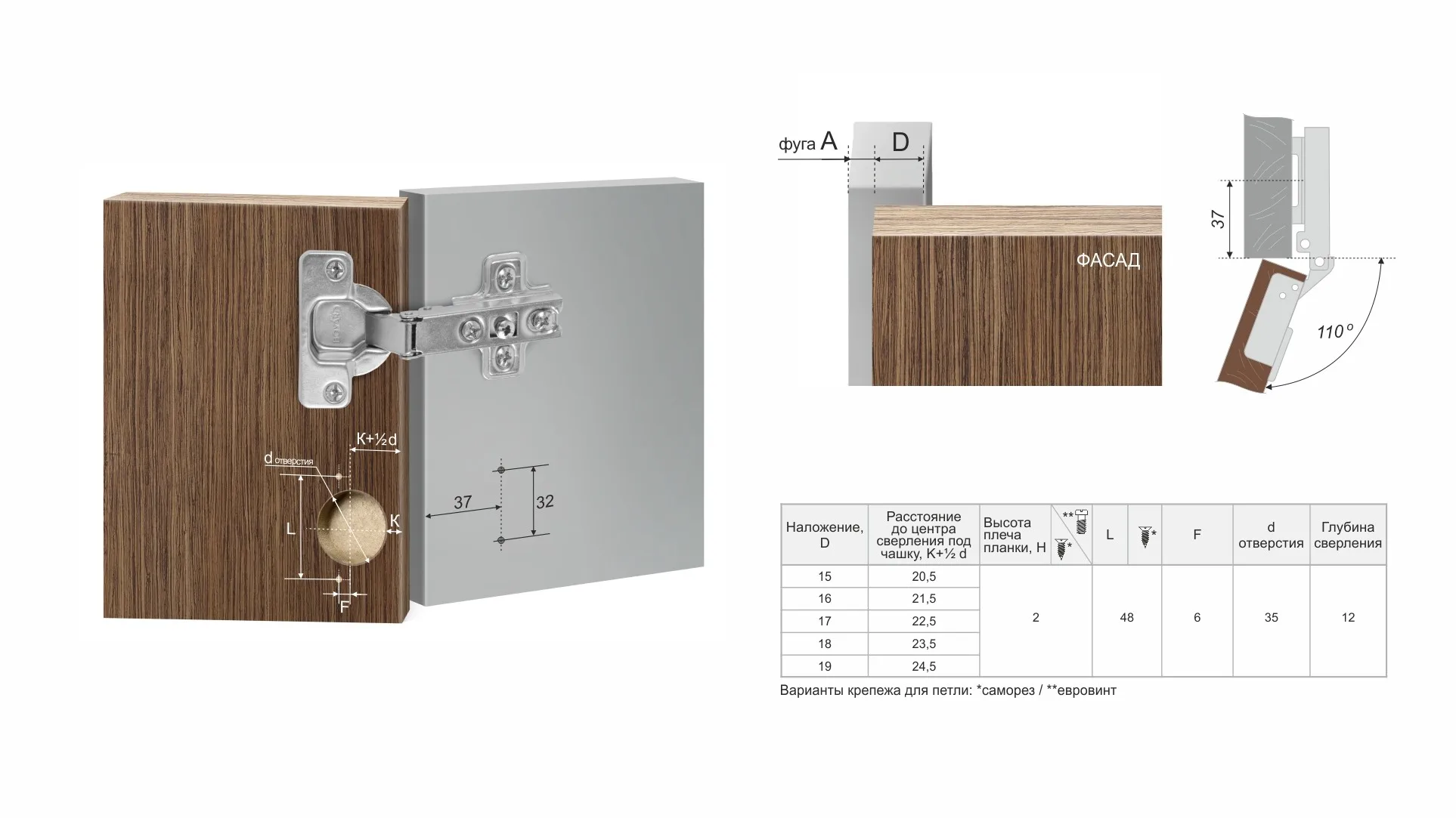 Мебельная петля без пружины LIBERTY H691A02/0112