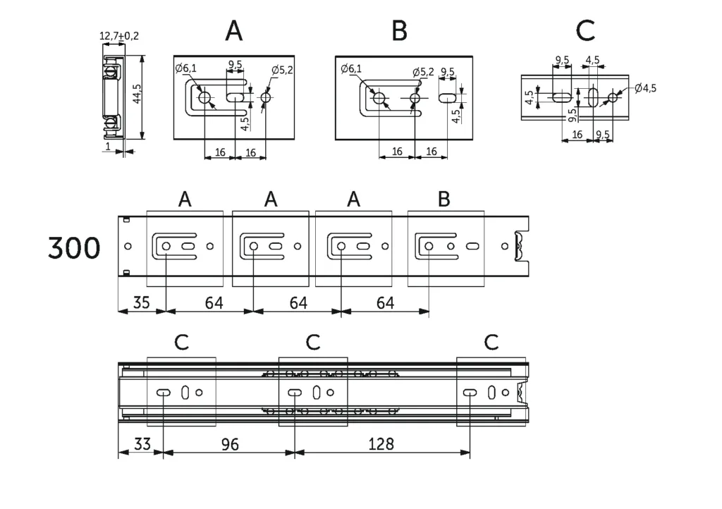 Направляющая шариковая L-300 h=45 PRIME by AKS A черный