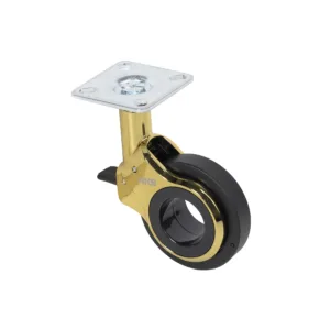 Колесо меб. GALAXY d60 h94 с площадкой с торм., золото/черный AKS