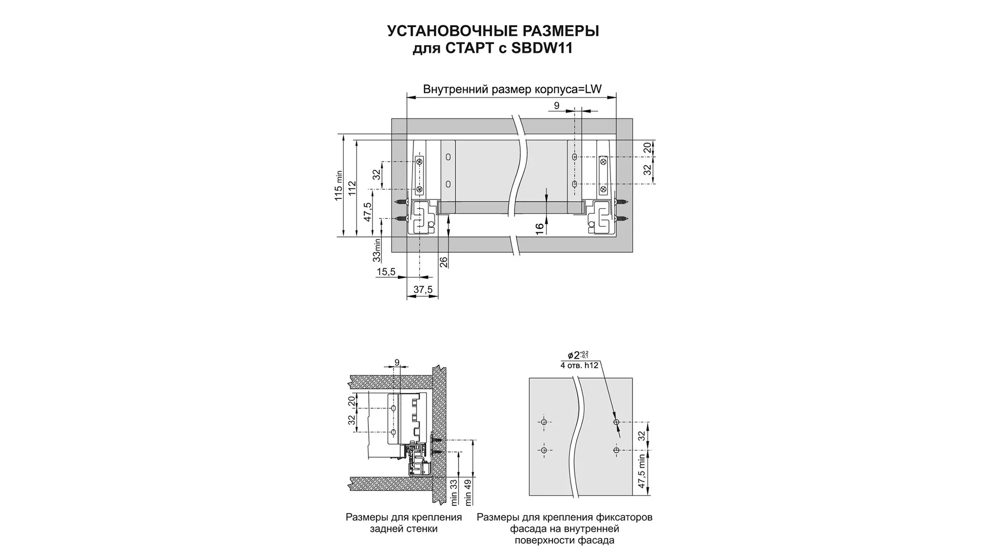 Прямые боковые стенки СТАРТ стандартной высоты SBDW11/W/450