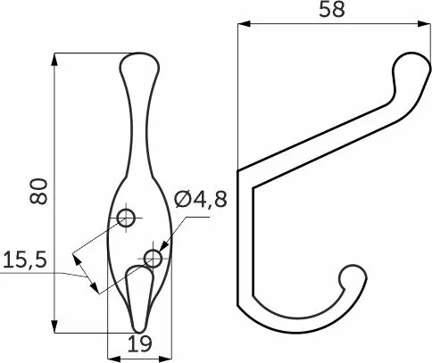 Крючок меб. двухрожковый мет. VIOL черный AKS