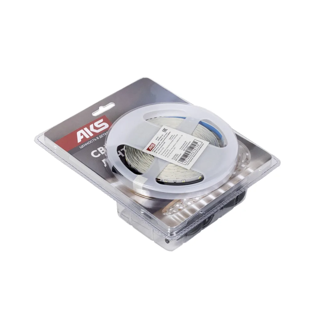 Лента светодиодная - 9,6W/m, 12V, 8мм, 2835, 120 д/м, IP20, холодный белый (6000K) - 5м, + блок питания, AKS