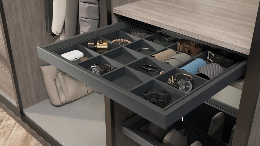 Выдвижная полка-органайзер 600 BRUNO для аксессуаров, графит PRIME by AKS