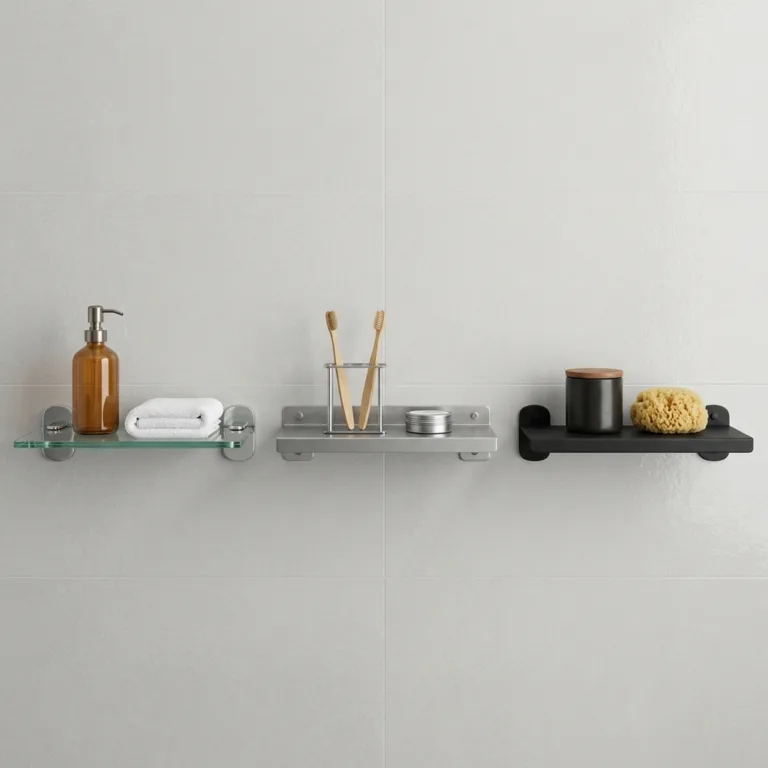 Стеклянная, металлическая или черная полка для ванной: что практичнее