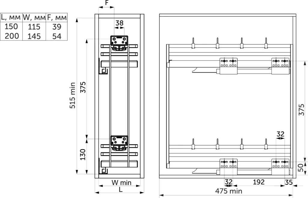 Выдвижная корзина-карго 200 FOCUS крепл.боковое/правое, графит PRIME by AKS