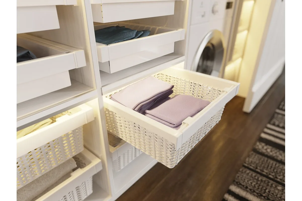 Корзина для белья ELITE 900 мм из ротанга ,белая