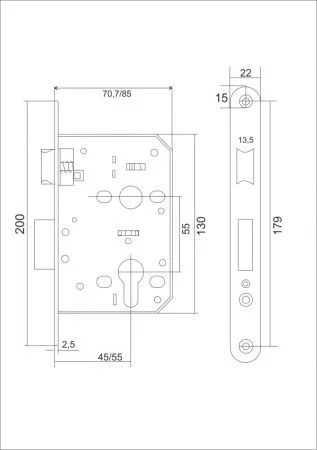 Замок врезной под евроцилиндр VЕTTORE 968-55 CP (Хром)