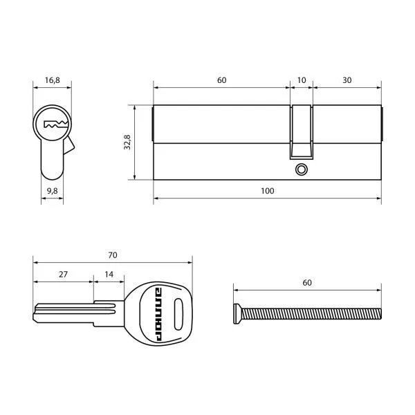 АЛЛЮР HD F 100-5К CP (35x65) хром перф.кл Цилиндровый механизм (50 10)