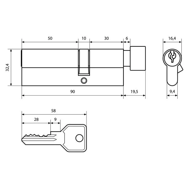 Стандарт Z.I.90В-5K (30Bx10x50) CP 5кл англ.ключ верт. Цилиндровый механизм(120 12)
