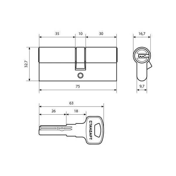 Стандарт F-01 75(30х10х35) GP 5кл золото перф. ключ ключ Цилиндровый механизм(100 10)
