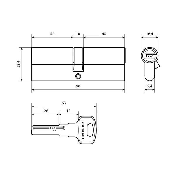 Стандарт Z.F.90-5K (40x10x40) SN 5кл перф.ключ ключ. Цилиндровый механизм(120 12)