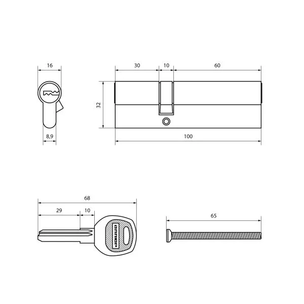 АЛЛЮР DL-01 100 (30х10х60) BP перекод.5+2 перфокл. Цилиндровый механизм (40 10)