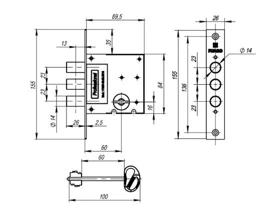 Замок врезной сувальдный MDV10 S-60.00.3R14 4key