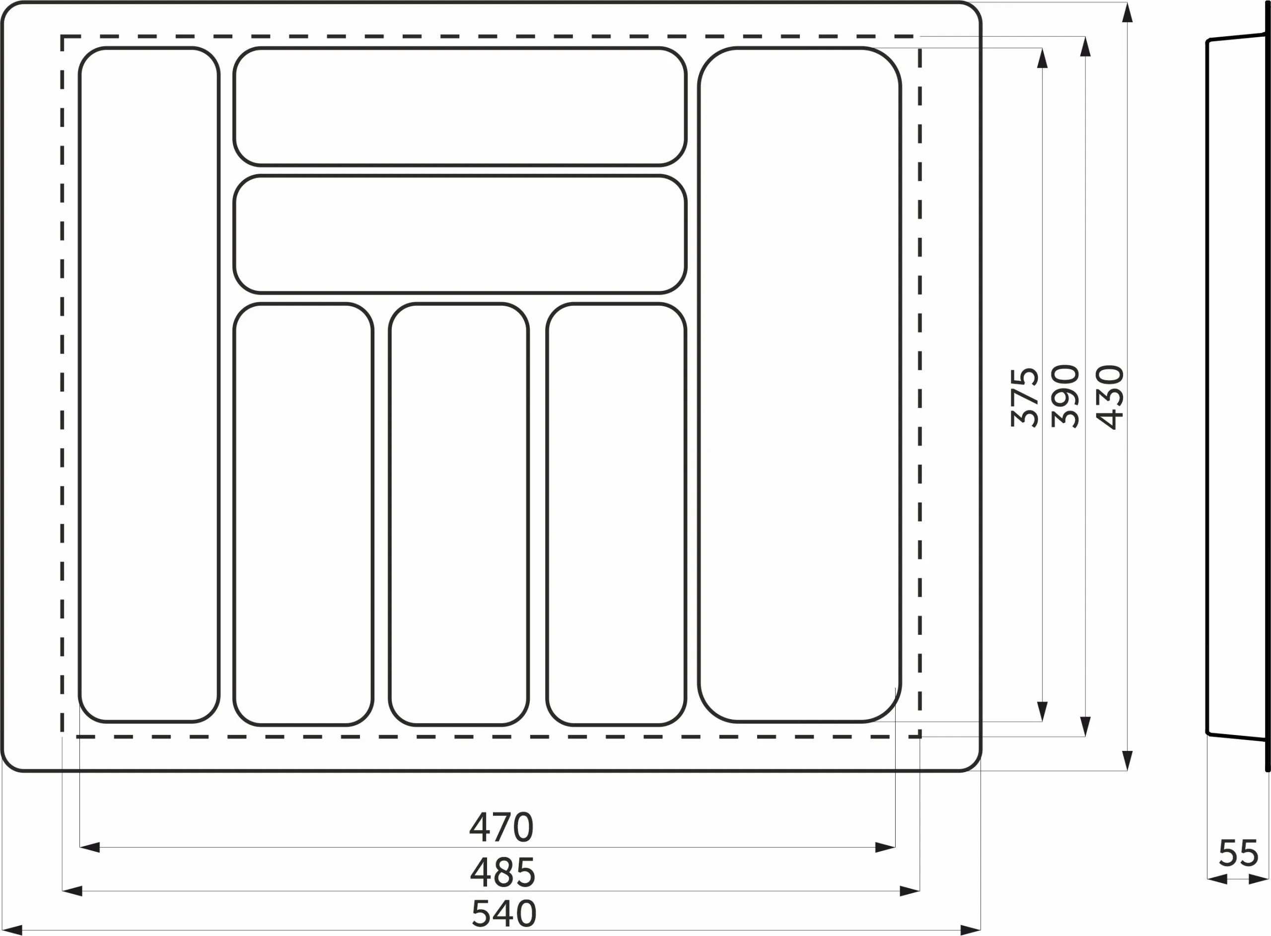 Лоток для столовых приборов 600 BASIC 540*430, серый AKS