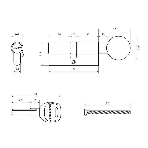 АЛЛЮР HD FG 70-5К BP (35x35G) латунь перф.кл верт Цилиндровый механизм (60 50 10)