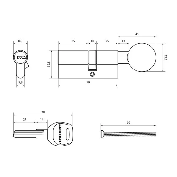 АЛЛЮР HD FG 70-5К BP(25*10*35G)латуньперф.кл верт Цилиндровый механизм