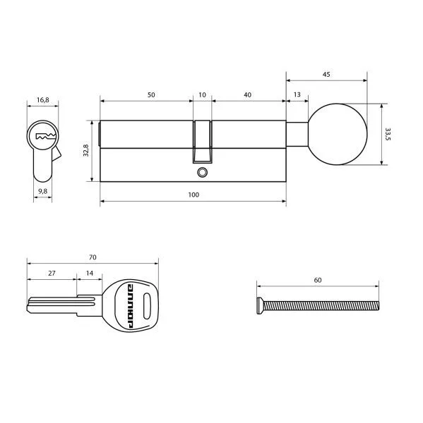 АЛЛЮР HD FG 100-5К CP[40Gх10х50] хром перф.кл Цилиндровый механизм (50 10)