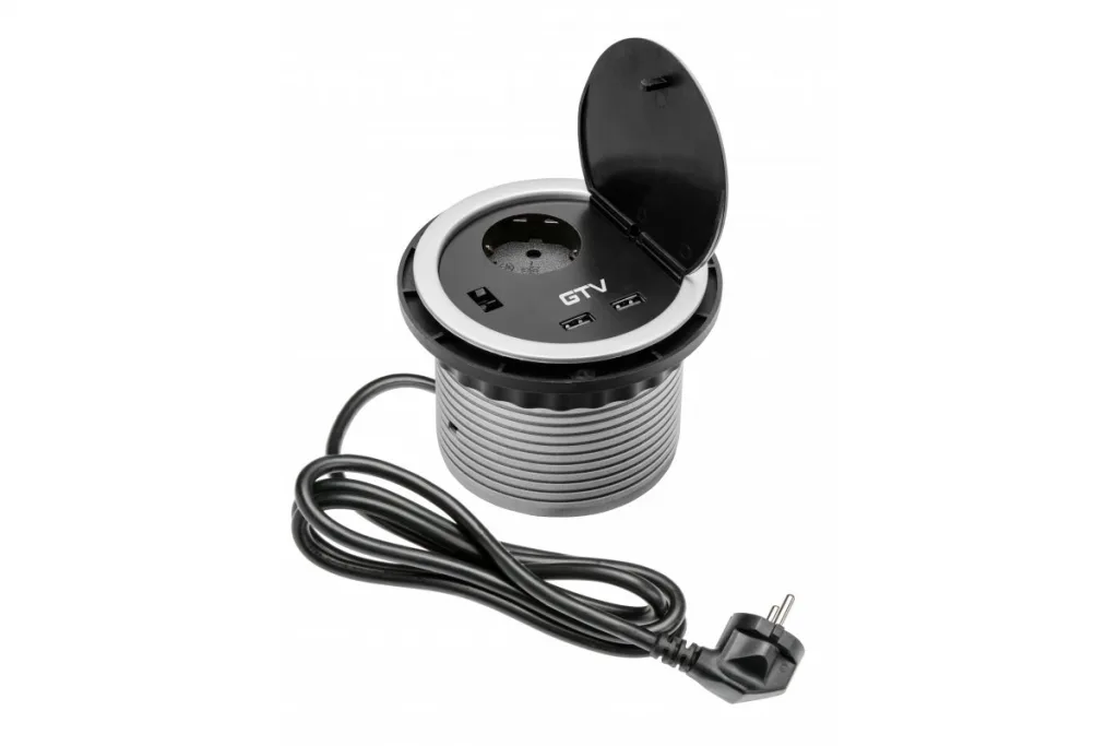 Удлинитель врезной CHARGER (1 гнездо 220V, 2 USB), серебро