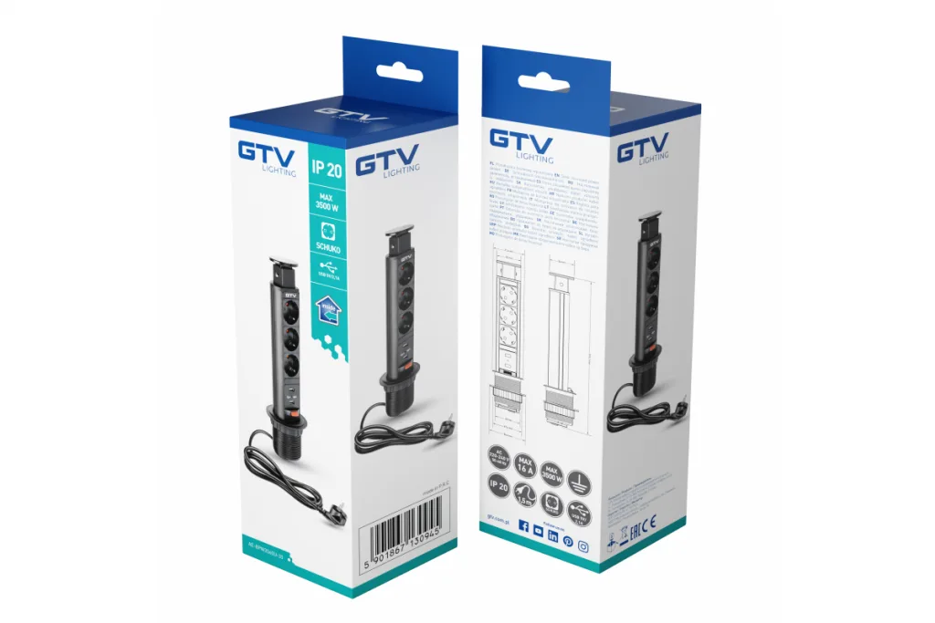 Удлинитель врезной 60 мм (3 гнезда Schucko + 2хUSB, 220V), серебро