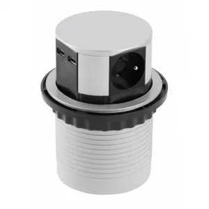 Удлинитель врезной COMFORT (3 гнезда с заземлением + 2хUSB, 220V), алюминий