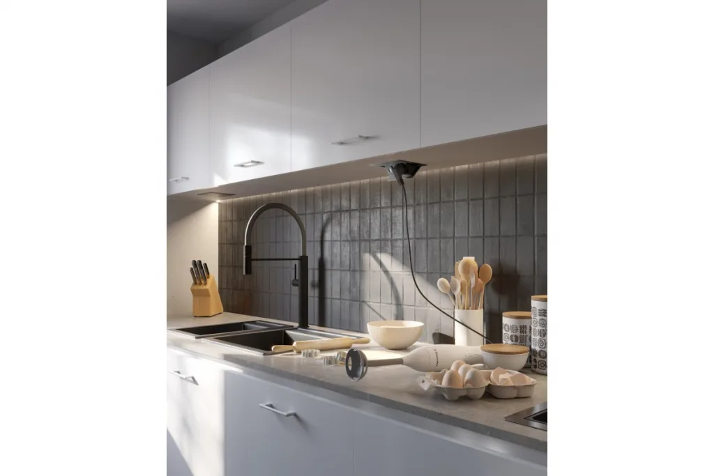 Удлинитель врезной AVARO (1 гнездо Schuko + 2 USB), белый