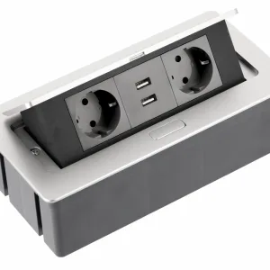 Удлинитель настольный врезной SOFT (2 гнезда Schuko + 2 USB), алюминий
