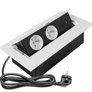 Удлинитель настольный врезной GTV (2 гнезда Schuko + 2 USB), белый