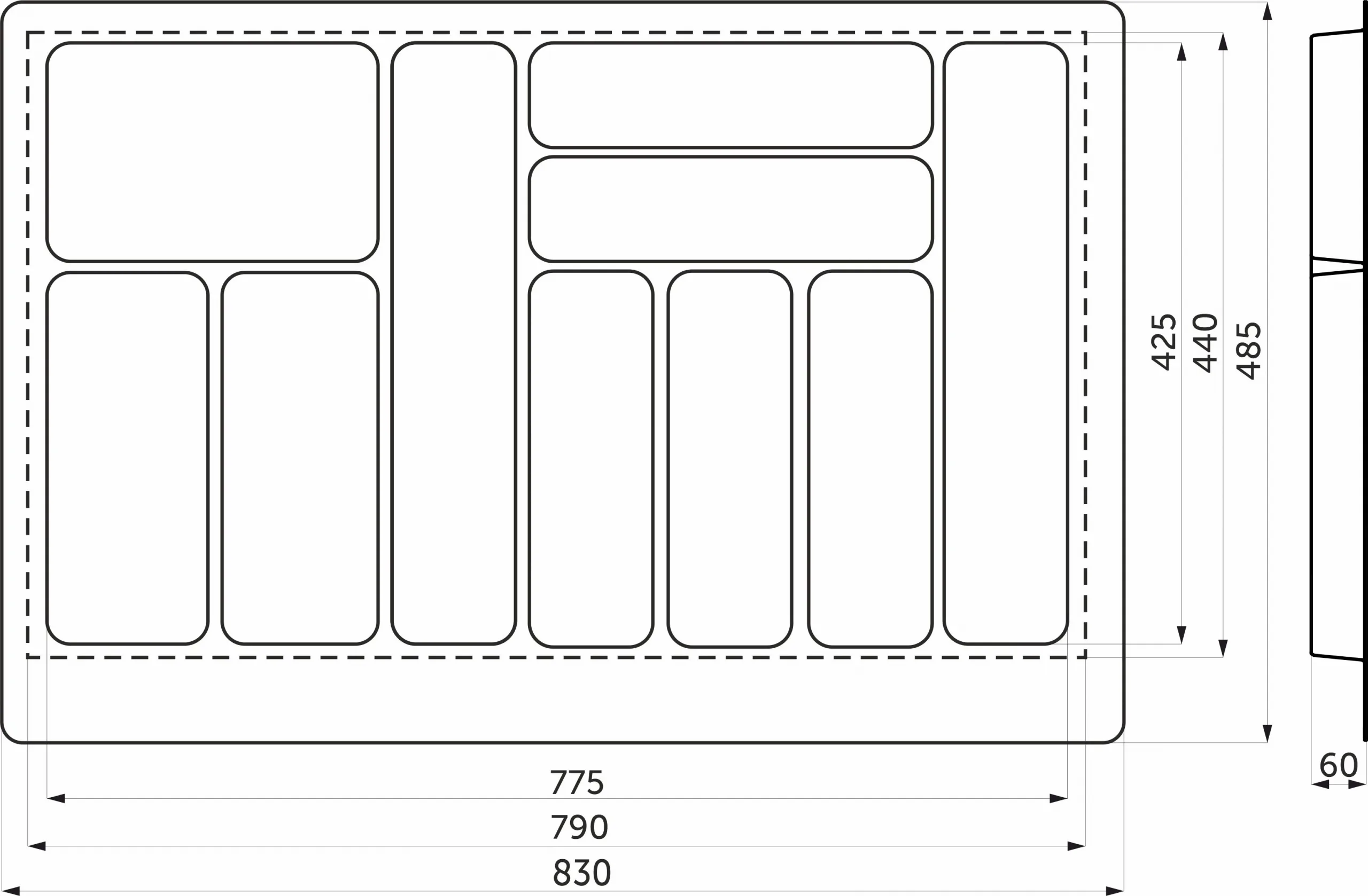 Лоток для столовых приборов 900 BASIC 830*485, белый AKS