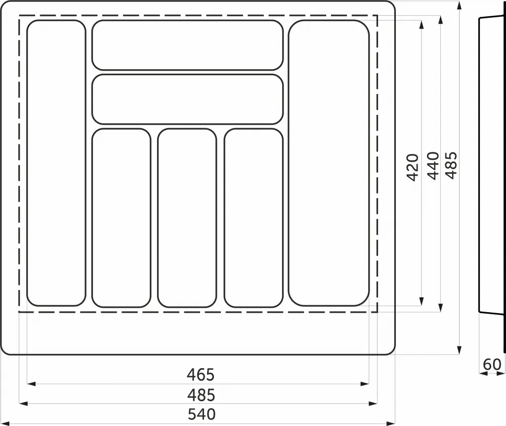 Лоток для столовых приборов 600 BASIC 540*485, белый AKS