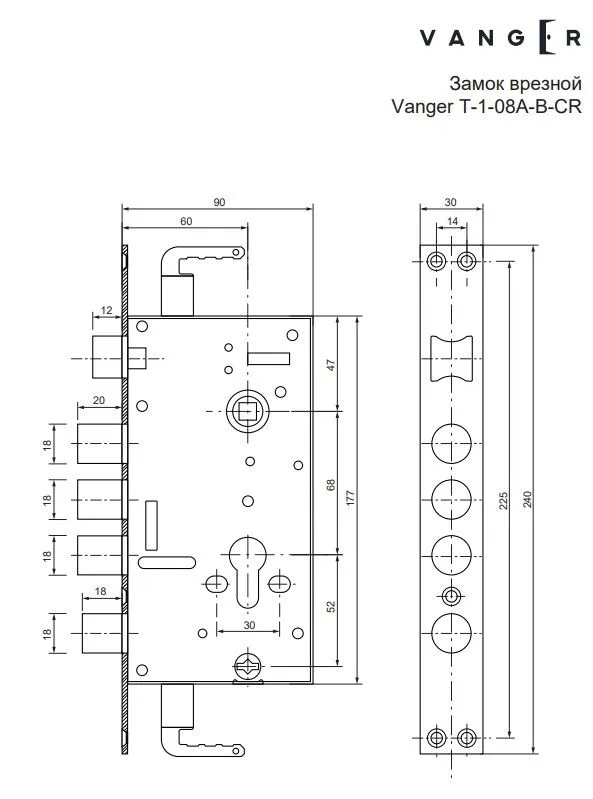 Замок врезной Vanger T-1-08A-B-CR