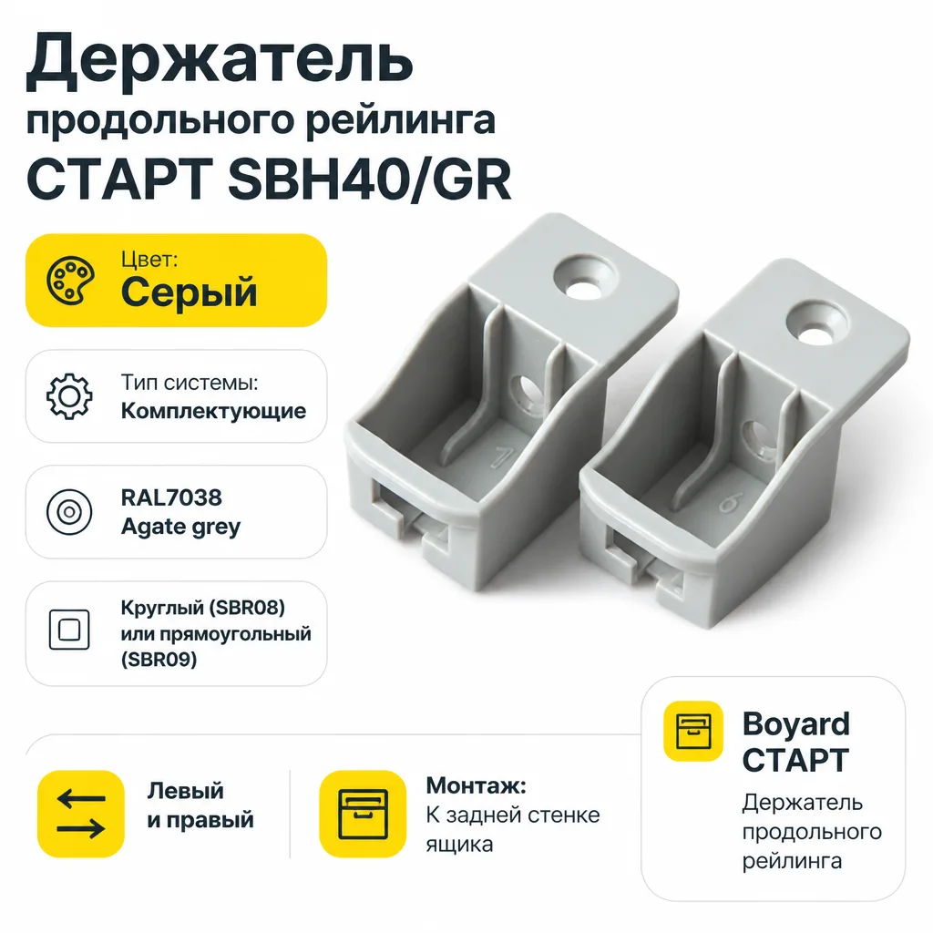 Держатель продольного рейлинга СТАРТ SBH40/GR