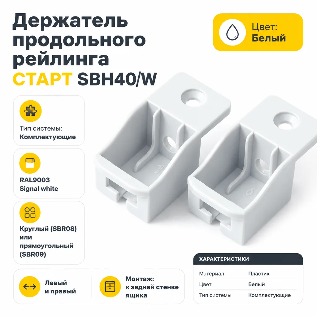 Держатель продольного рейлинга СТАРТ SBH40/W