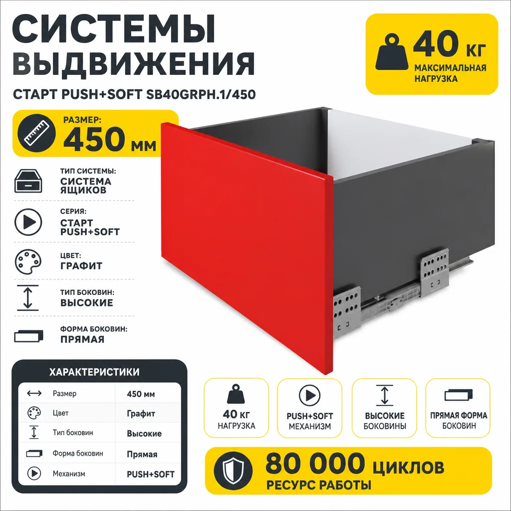 Системы выдвижения СТАРТ PUSH+SOFT SB40GRPH.1/450