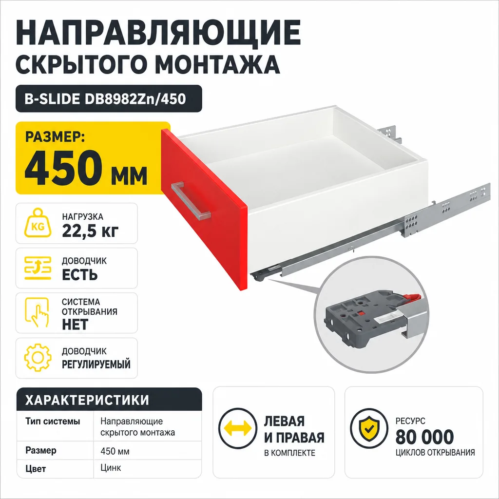 Направляющие скрытого монтажа В-Slide DB8982Zn/450