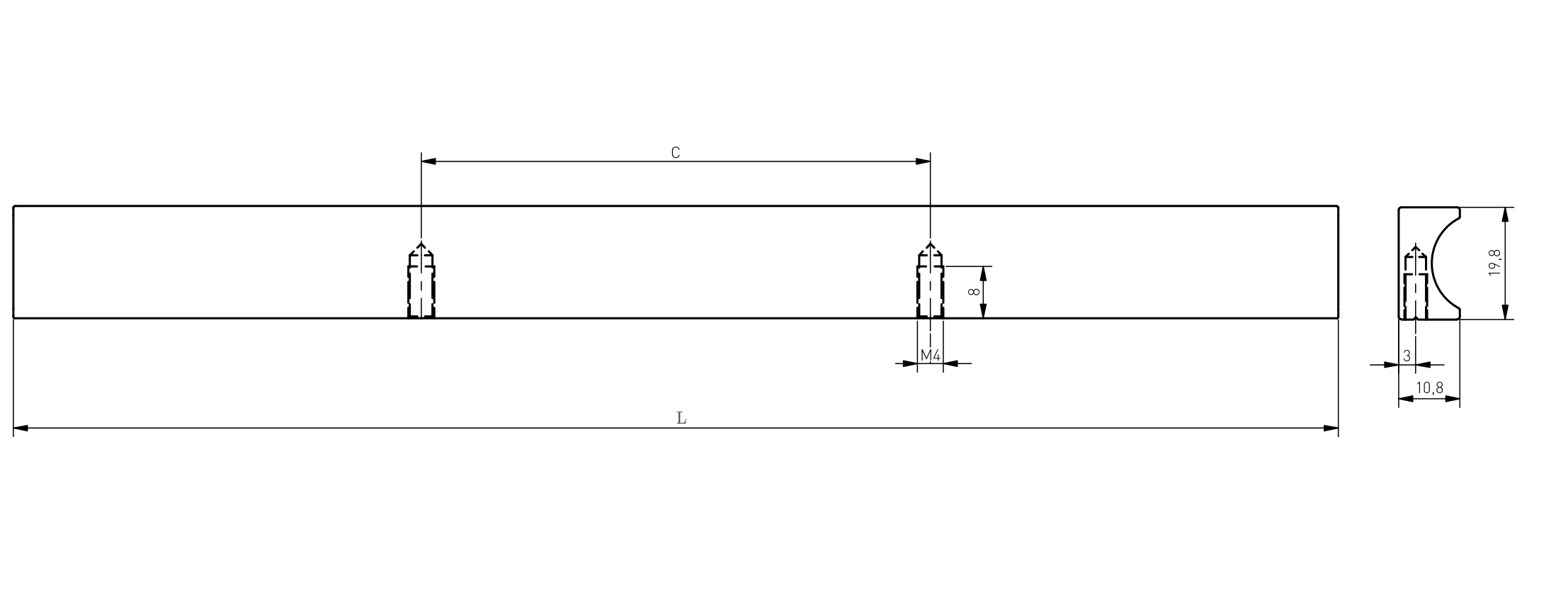 Ручка мебельная GROOVE L-160мм, алюминий