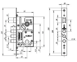 Корпус врезного замка c защёлкой MDV10 C-60.85.3R14